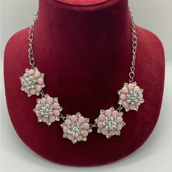Large Statement Necklace w/ Pink & Clear Stones - Picture 2 of 5